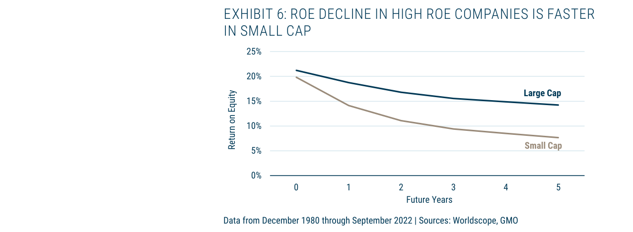 EXHIBIT 6: ROE DECLINE IN HIGH ROE COMPANIES IS FASTER IN SMALL CAP