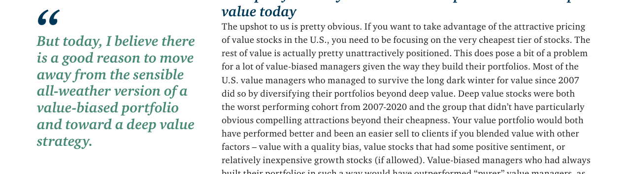 TABLE 2: VALUATION PERCENTILES OF DEEP AND SHALLOW VALUE