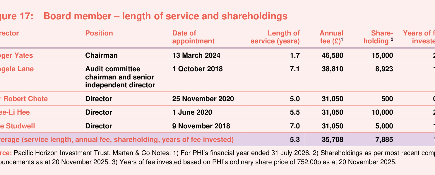Figure 17: Board member – length of service and shareholdings